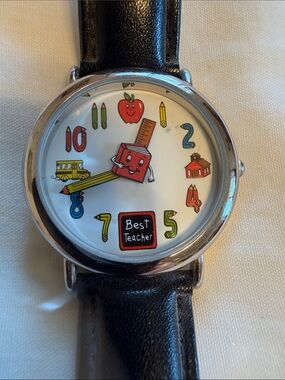Best Teacher Novelty Watch with Black Leather Strap